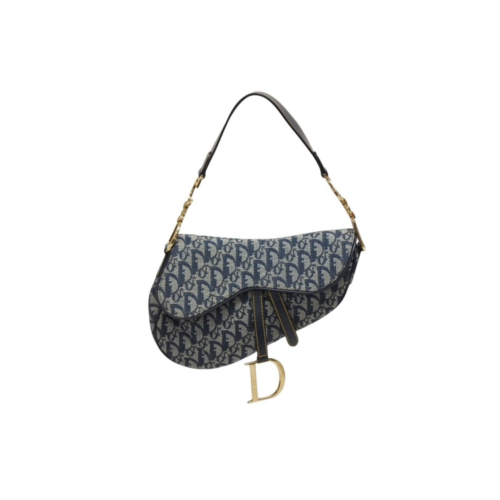 Christian Dior Trotter Saddle Bag Galliano canvas leather Navy Blue - Picture 1 of 10